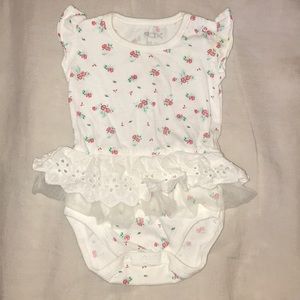 Floral Onesie with eyelet and mesh skirt detail